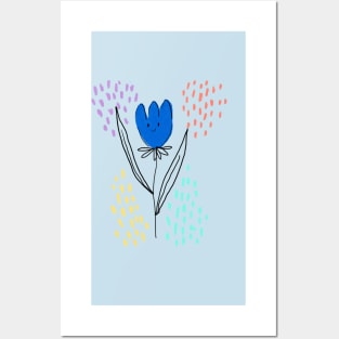 blue flower in the rain Posters and Art